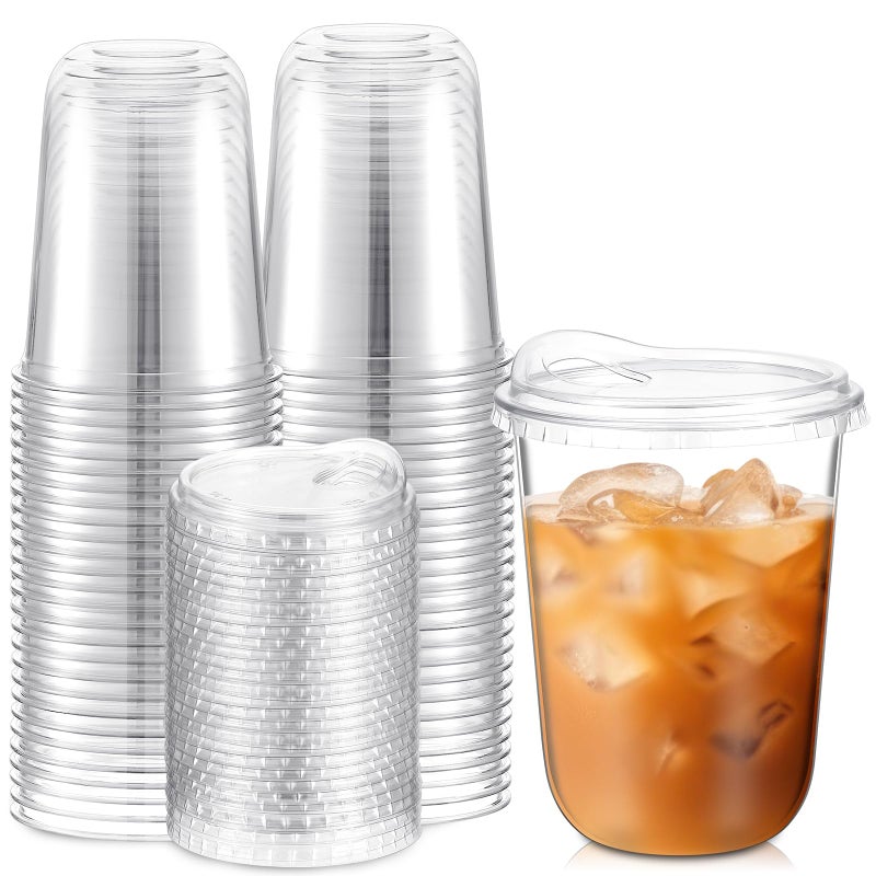 Baderke Clear Plastic Cups with Strawless Sip Lids Disposable Round Bottom Togo Cups for Coffee Smoothie Cold Beverage Coffee Shops and Party Catering16 oz50 Pcs